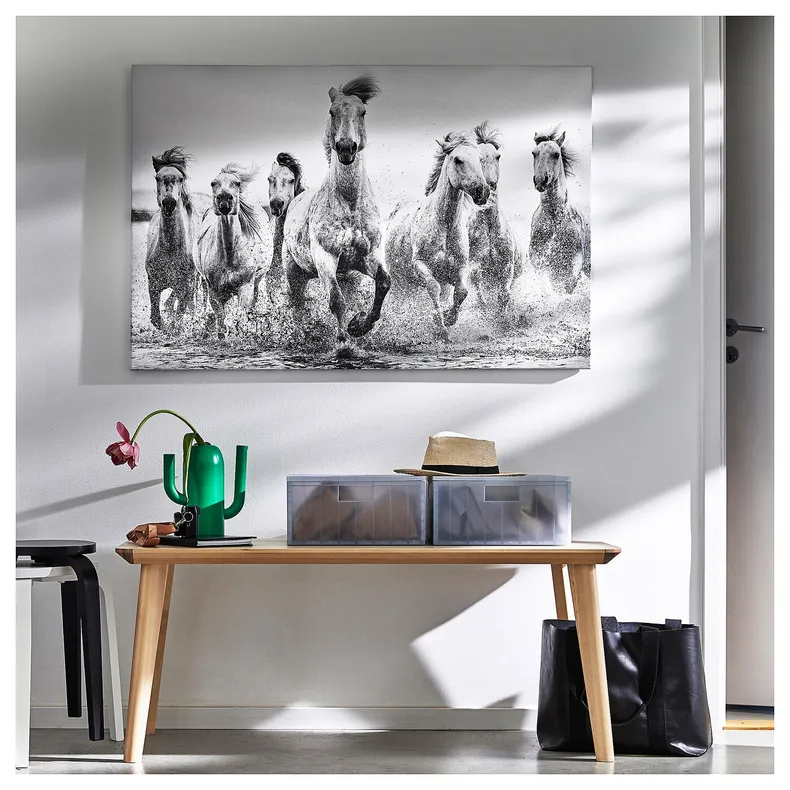 IKEA BJÖRKSTA БЬЙОРКСТА, картина з рамкою, коні на воді / срібло, 118x78 см 595.089.02 фото №5