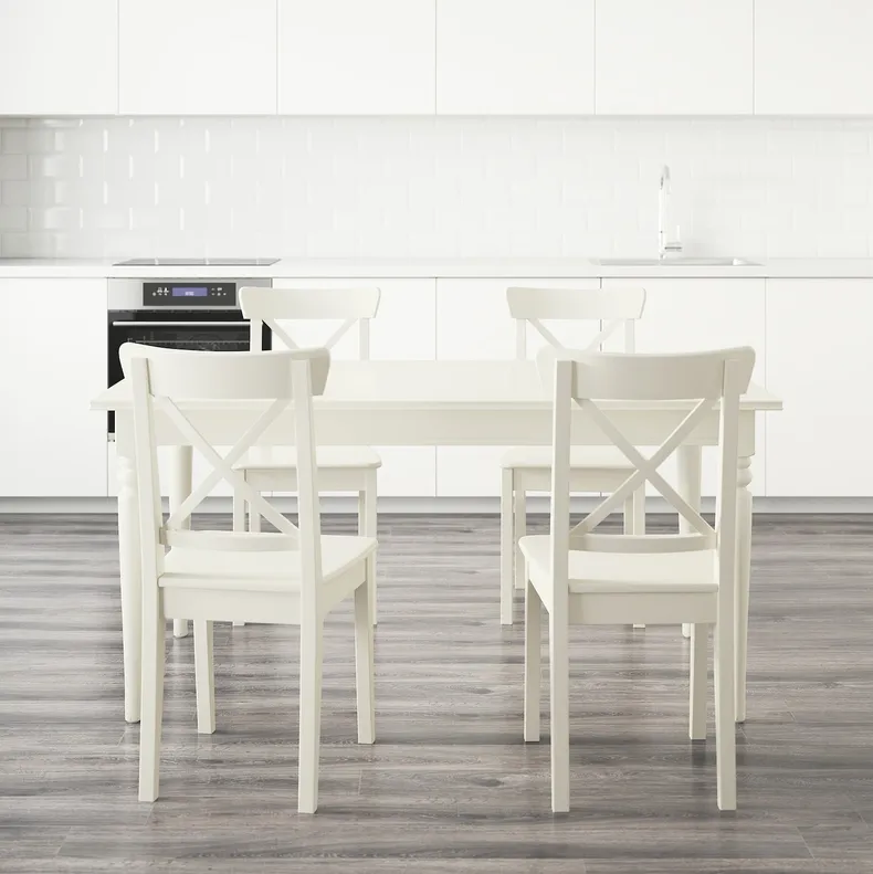 IKEA INGATORP ІНГАТОРП / INGOLF ІНГОЛЬФ, стіл+4 стільці, білий, 155 / 215 см 299.173.07 фото №9