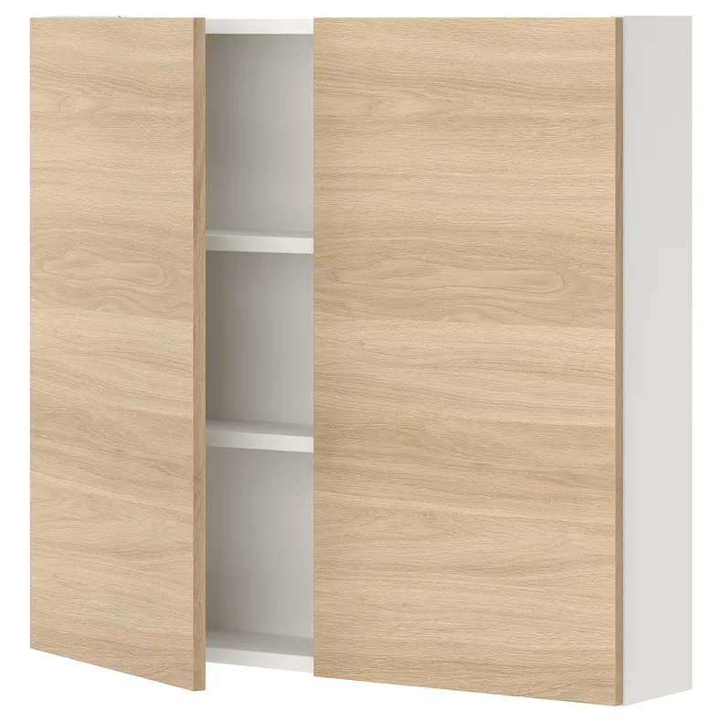 IKEA ENHET ЭНХЕТ, навесной шкаф с 2 полками / дверцами, белый / имит. дуб, 80x17x75 см 793.236.91 фото №1