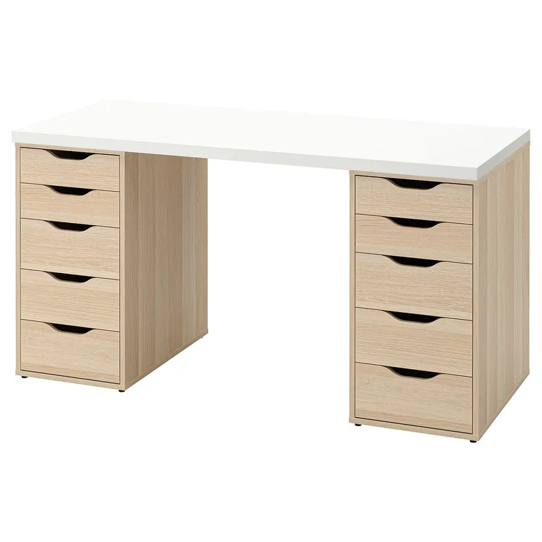 IKEA LAGKAPTEN ЛАГКАПТЕН / ALEX АЛЕКС, письменный стол, белый / дуб, окрашенный в белый цвет, 140x60 см 194.320.04 фото №1