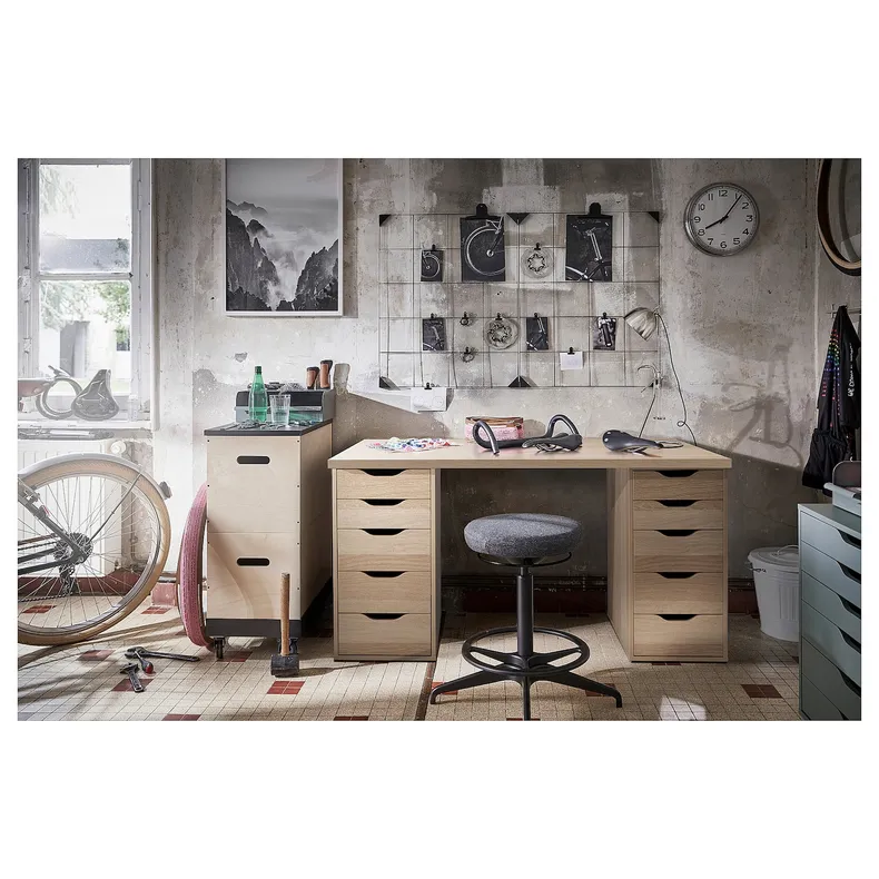 IKEA LAGKAPTEN ЛАГКАПТЕН / ALEX АЛЕКС, письменный стол, белый крашеный дуб, 140x60 см 594.320.40 фото №5