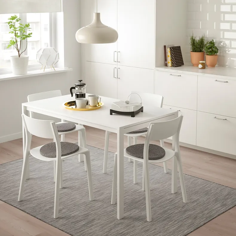 IKEA MELLTORP МЕЛЬТОРП / JANINGE ЯН-ИНГЕ, стол и 4 стула, белый / белый, 125 см 591.614.87 фото №5