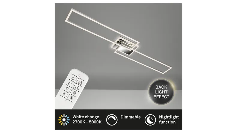 BRW Каркасний світлодіодний стельовий світильник на 2 точки з таймером сріблястий 085512 фото №5