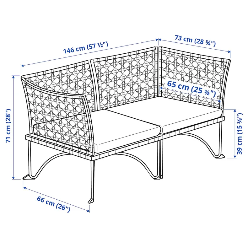 IKEA JUTHOLMEN ЮТХОЛЬМЕН, 2-місний модульний диван, для вулиці, темно-сірий, бежевий куддарна, 146x73 см фото №7