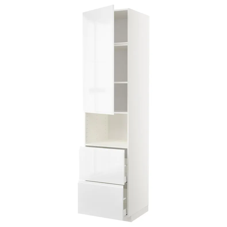 IKEA METOD МЕТОД / MAXIMERA МАКСІМЕРА, висока шафа для мікрох печі, 2 шухл, білий / ВОКСТОРП глянцевий / білий, 60x60x240 см 294.664.04 фото №1