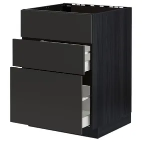 IKEA METOD МЕТОД / MAXIMERA МАКСИМЕРА, шкаф под мойку+3фасада / 2ящика, черный / никебо матовый антрацит, 60x60 см 294.990.32 фото