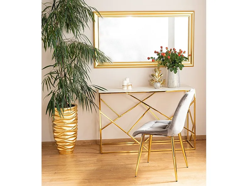 Журнальный столик стеклянный SIGNAL ESCADA B II, 55x55 см, белый мрамор / золото фото №10