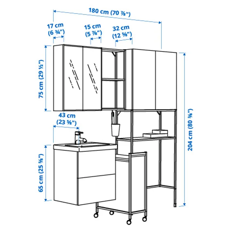 IKEA ENHET ЭНХЕТ, комбинация для домашней прачечной, антрацит / белый, 180x43x204 см 295.464.01 фото №4