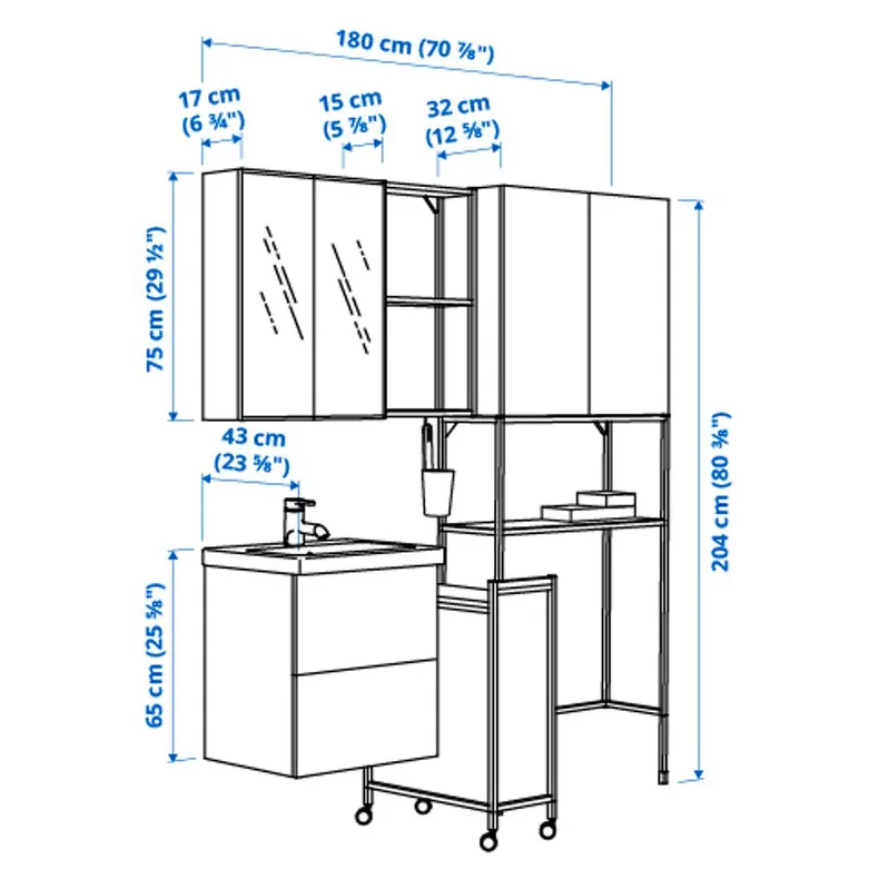 IKEA ENHET ЕНХЕТ, пральня, антрацит/білий, 180x43x204 см 295.464.01 фото №4