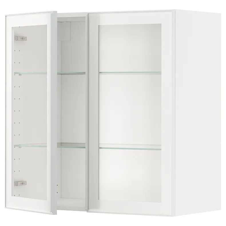 IKEA METOD МЕТОД, настінна шафа, полиці / 2 склх дверц, білий / ХЕЙСТА біле прозоре скло, 80x80 см 894.905.66 фото №1