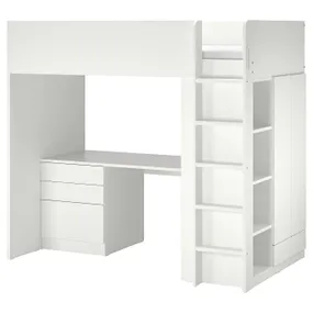 IKEA SMÅSTAD СМОСТАД, ліжко-горище, білий білий/зі столом з 4 шухлядами, 90x200 см 994.288.66 фото