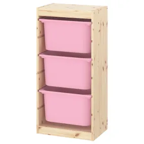 IKEA TROFAST ТРУФАСТ, комбинация д/хранения+контейнеры, Светлая сосна, окрашенная в белый/розовый цвет, 44x30x91 см 493.359.35 фото