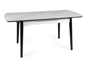 Стол обеденный раскладной SIGNAL APOLLO, белый мрамор / черный матовый, 80x120 фото