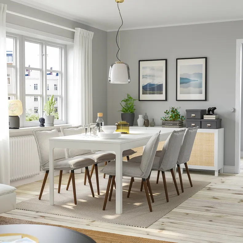 IKEA EKEDALEN ЭКЕДАЛЕН / KLINTEN КЛИНТЕН, стол и 6 стульев, белый / светло-бежевый, 180 / 240 см 095.059.01 фото №2