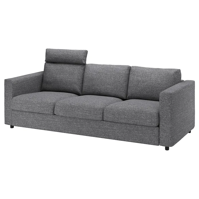 IKEA VIMLE ВІМЛЕ, 3-місний диван, з підголовником/Lejde сіро-чорний 194.343.95 фото №1