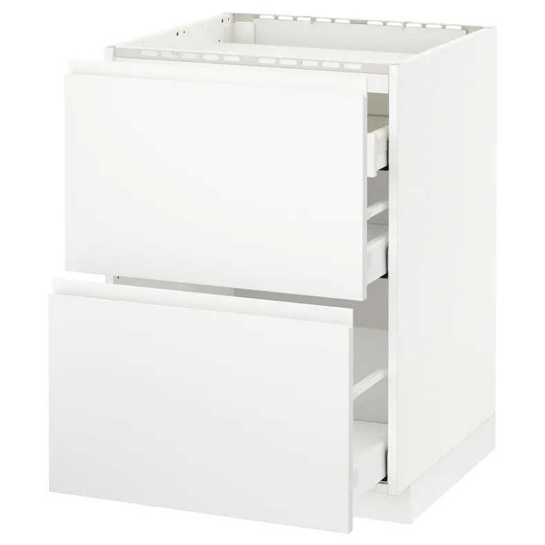 IKEA METOD МЕТОД / MAXIMERA МАКСІМЕРА, підлог шафа д / плити, 2 фр пан / 3 шух, білий / Voxtorp матовий білий, 60x60 см 091.127.91 фото №1