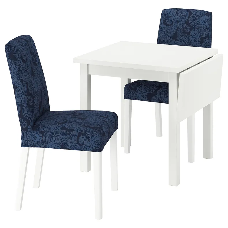 IKEA NORDVIKEN НОРДВІКЕН / BERGMUND БЕРГМУНД, стіл+2 стільці, білий / темно-синій / синьо-білий, 74/104 см 995.714.92 фото №1