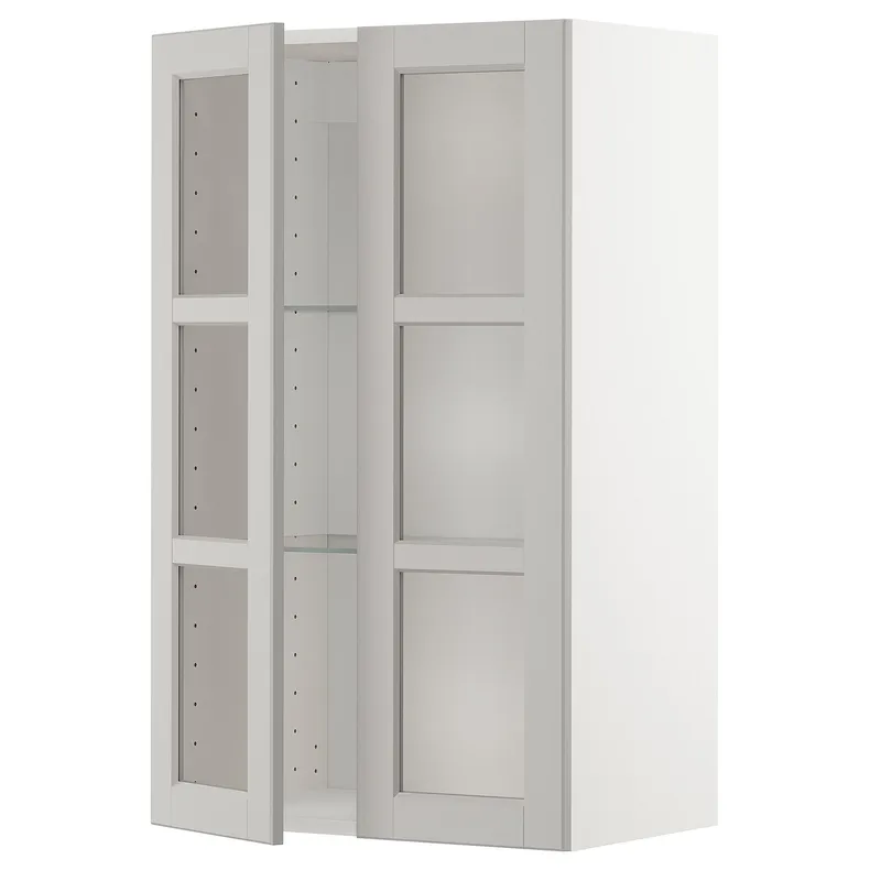 IKEA METOD МЕТОД, настінна шафа, полиці / 2 склх дверц, білий / світло-сірий Lerhyttan, 60x100 см 094.669.33 фото №1