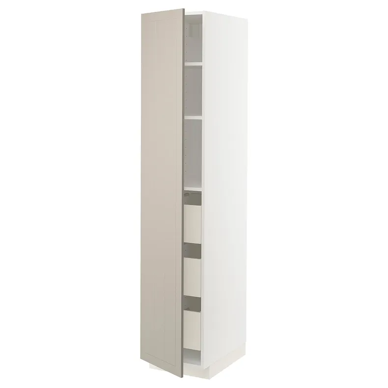 IKEA METOD МЕТОД / MAXIMERA МАКСИМЕРА, высокий шкаф с ящиками, белый / Стенсунд бежевый, 40x60x200 см 794.078.55 фото №1