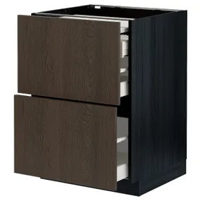 IKEA METOD МЕТОД / MAXIMERA МАКСИМЕРА, напольный шкаф с выдвиж панелью / 3ящ, черный / синарп коричневый, 60x60 см 294.338.85 фото