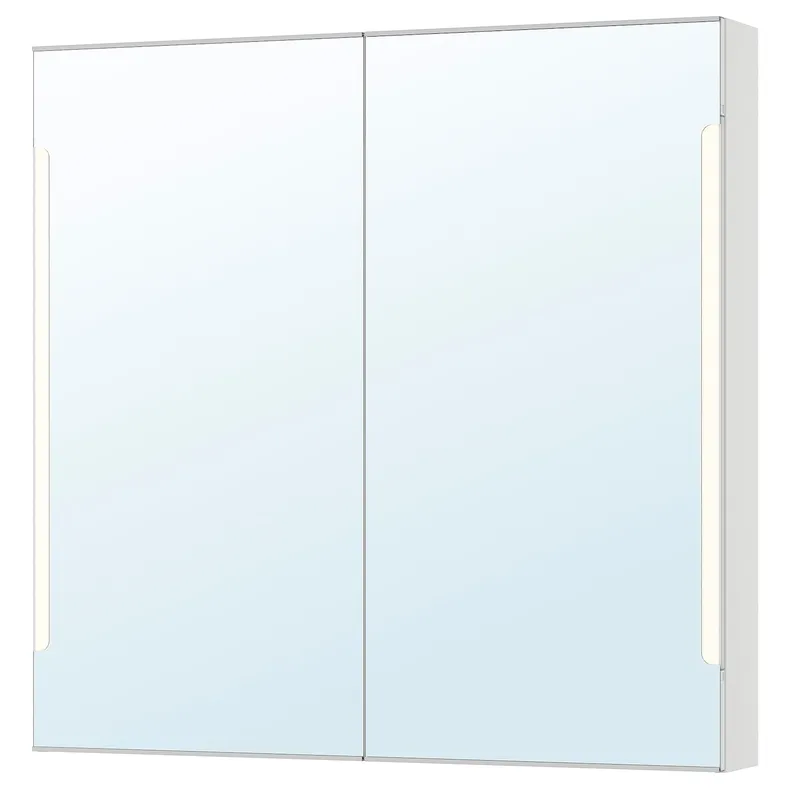 IKEA STORJORM СТОРЙОРМ, дзеркал шафа / 2 дверцят / вбуд підсвіт, білий, 100x14x96 см 202.481.18 фото №1