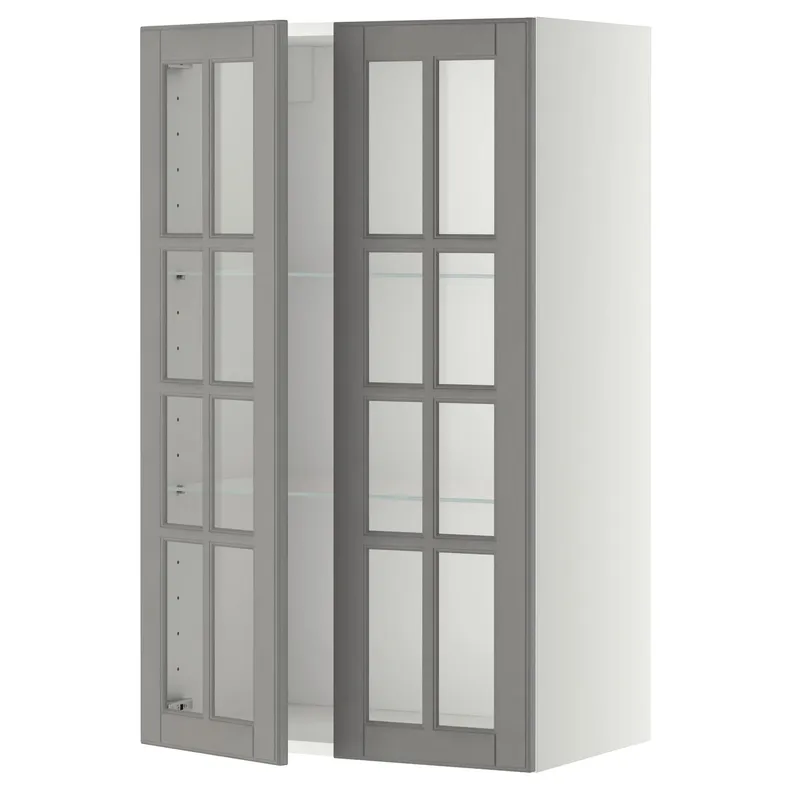 IKEA METOD МЕТОД, навесной шкаф / полки / 2стеклян двери, белый / бодбинский серый, 60x100 см 293.949.59 фото №1