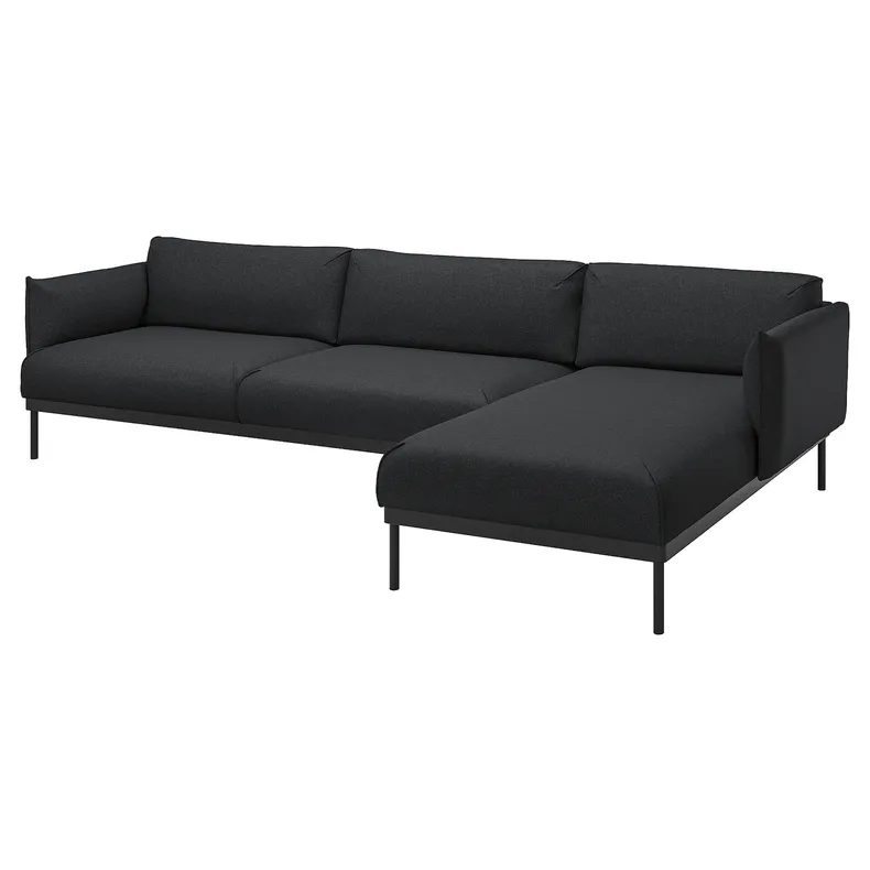 IKEA ÄPPLARYD ЭППЛАРЮД, 4-местный диван с козеткой, Окрашенный в черный/серый цвет 095.281.77 фото №1