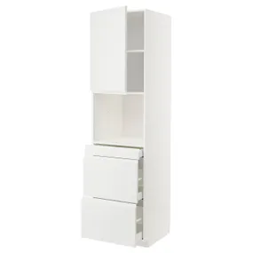 IKEA METOD МЕТОД / MAXIMERA МАКСИМЕРА, высокий шкаф д / СВЧ / дверца / 3ящика, белый / Воксторп матовый белый, 60x60x220 см 594.608.96 фото