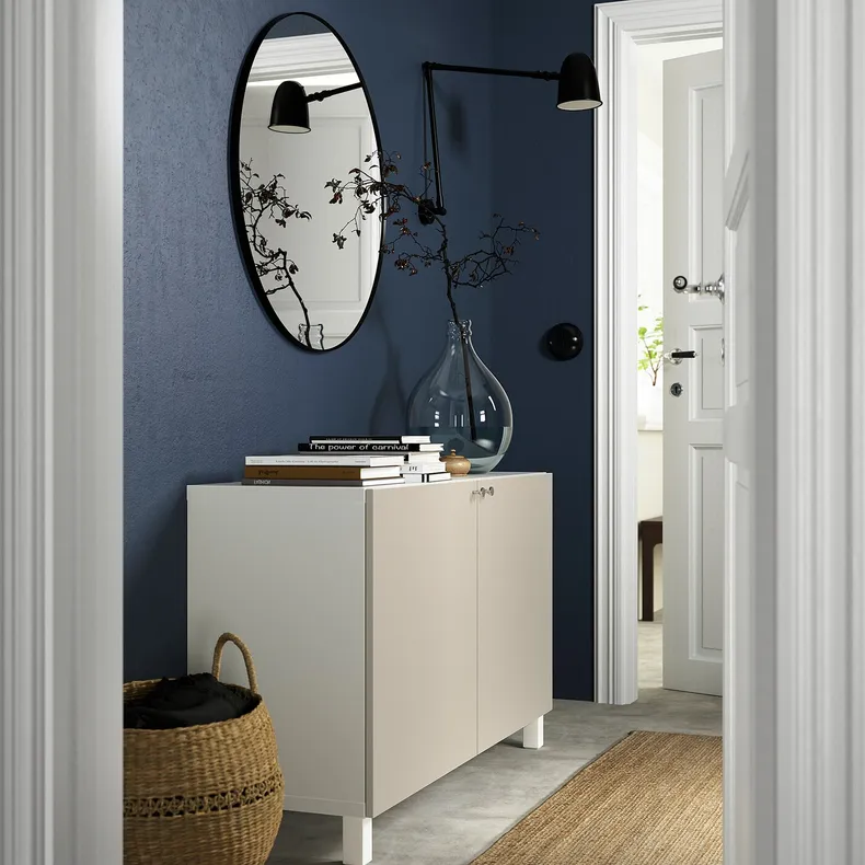 IKEA BESTÅ БЕСТО, комбинация для хранения с дверцами, белый / Лаппвикен / Стуббарп светло-серый бежевый, 120x42x74 см 294.214.20 фото №3
