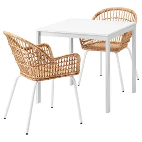 IKEA MELLTORP МЕЛЬТОРП / NILSOVE НИЛЬСОВЕ, стол и 2 стула, белый ротанг / белый, 75x75 см 292.972.94 фото
