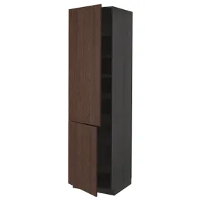 IKEA METOD МЕТОД, высокий шкаф с полками / 2 дверцы, черный / синарп коричневый, 60x60x220 см 794.701.68 фото