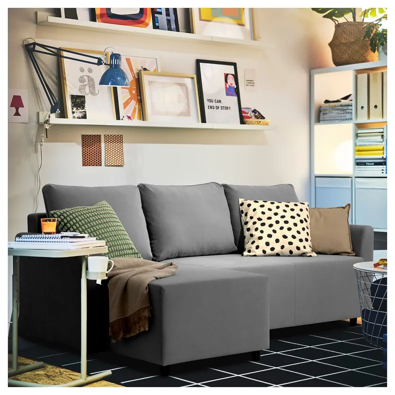 IKEA BRISSUND БРИССУНД, 3-местный диван-кровать с козеткой, Хакебо темно-серый 605.808.69 фото №3
