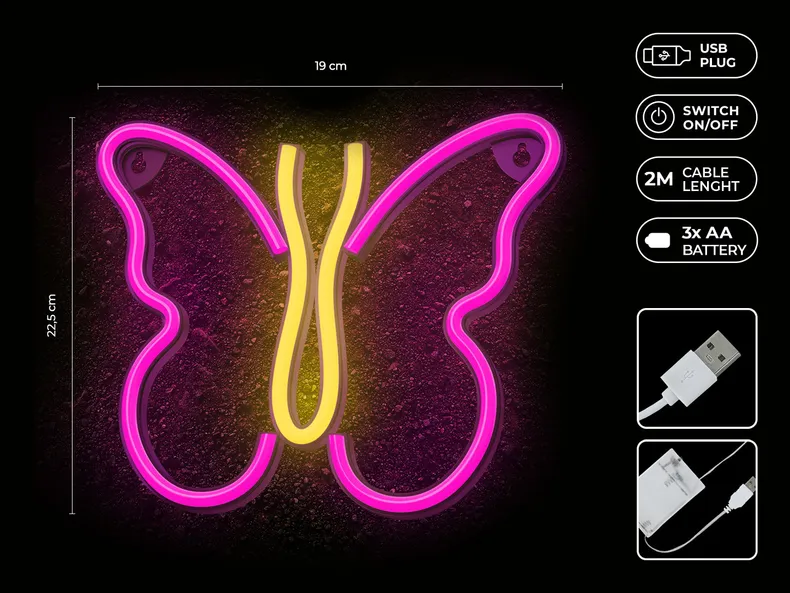 BRW Детский неоновый настенный светильник Бабочка LED розовый/желтый 093795 фото №3