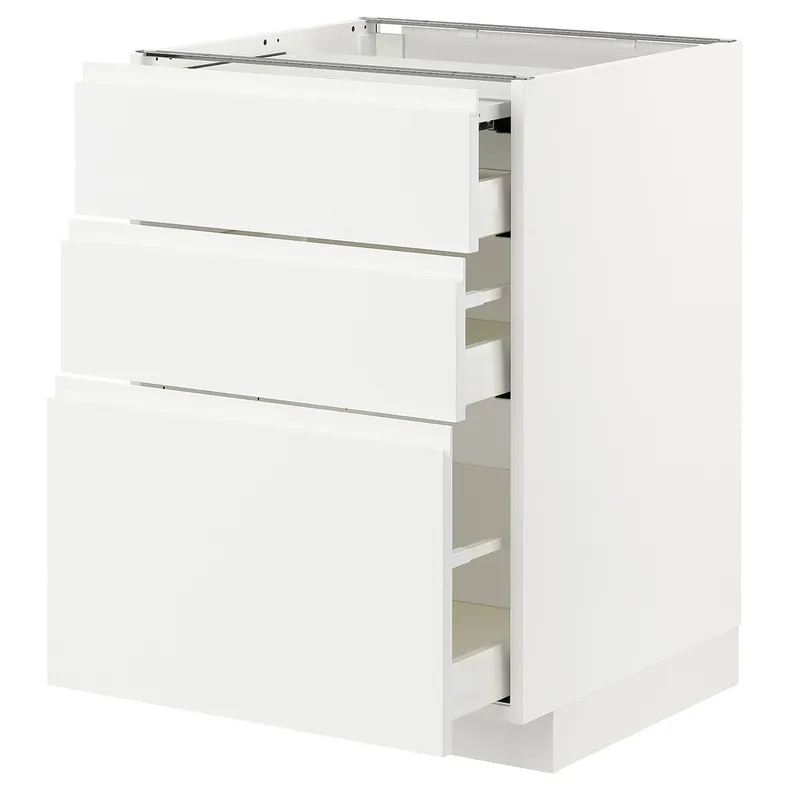 IKEA METOD МЕТОД / MAXIMERA МАКСИМЕРА, напольный шкаф с выдвиж панелью / 3ящ, белый / Воксторп матовый белый, 60x60 см 494.337.71 фото №1