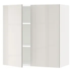 IKEA METOD МЕТОД, навісна шафа з полицями / 2 дверцят, білий / Ringhult світло-сірий, 80x80 см 694.584.59 фото