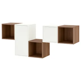 IKEA EKET ЭКЕТ, комбинация настенных шкафов, белый / орех, 175x35x70 см 694.903.17 фото