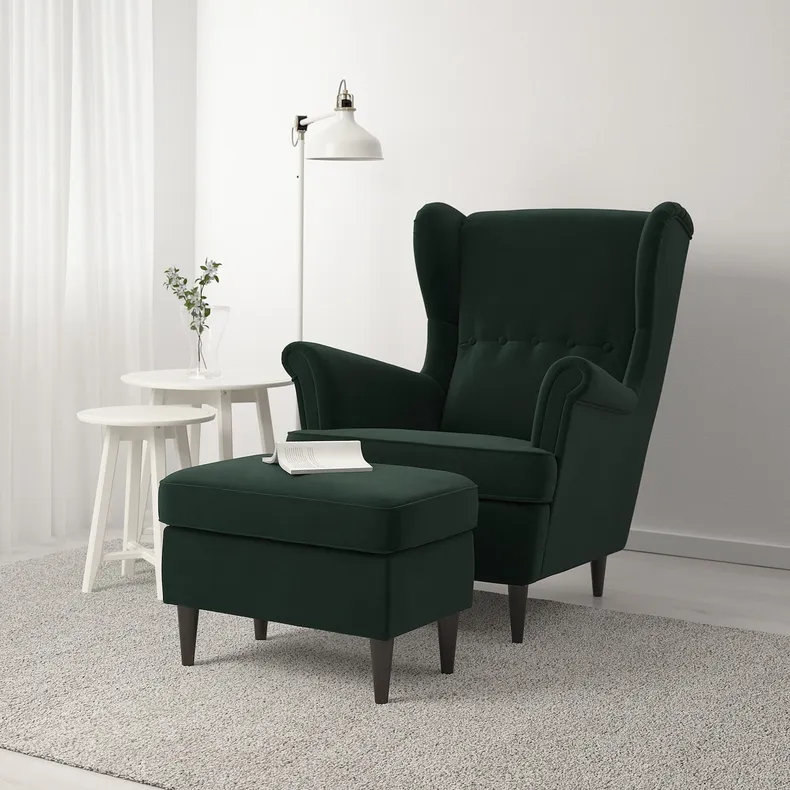IKEA STRANDMON СТРАНДМОН, крісло та підставка для ніг, Джупард темно-зелений 194.839.08 фото №2