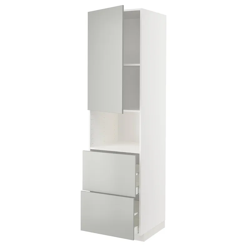 IKEA METOD МЕТОД / MAXIMERA МАКСІМЕРА, висока шафа для мікрох печі, 2 шухл, білий / Хавсторп світло-сірий, 60x60x220 см 795.385.64 фото №1