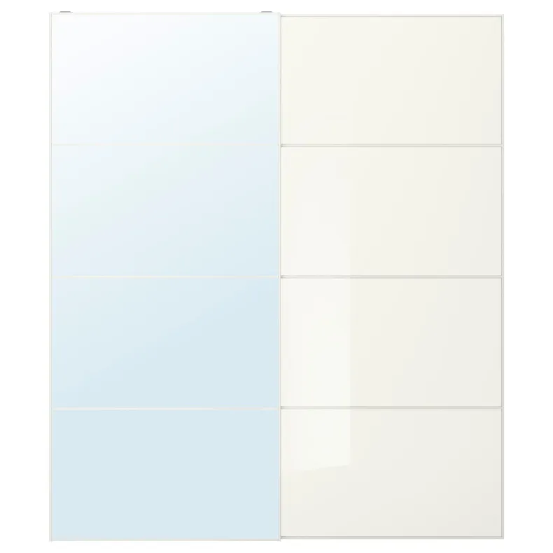IKEA AULI АУЛИ / FÄRVIK ФЭРВИК, пара раздвижных дверей, зеркало / белое стекло, 200x236 см 594.379.43 фото №1