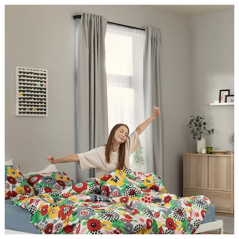 IKEA BRUKSVARA БРУКСВЭРА, пододеяльник и 2 наволочки, разноцветный / цветочный рисунок, 200x200 / 50x60 см 105.738.28 фото №6