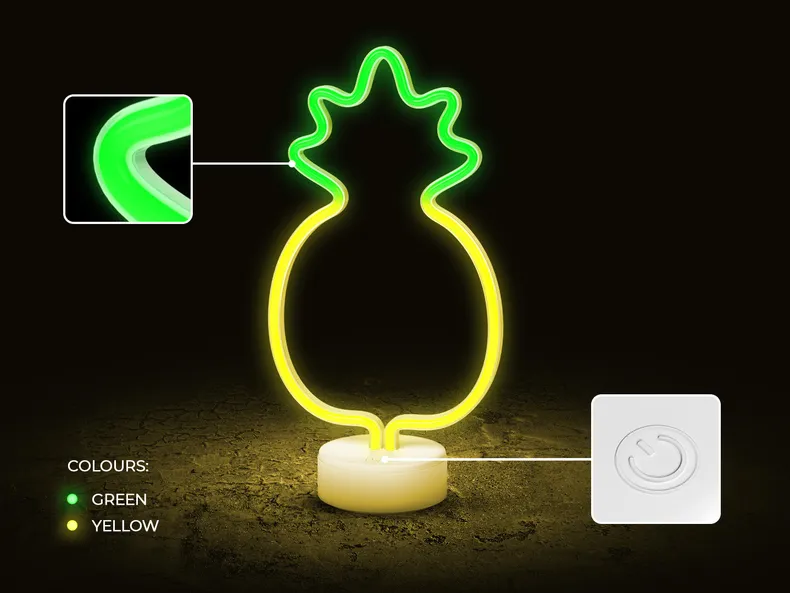 BRW Світлодіодна ананасова неонова настільна лампа мікс жовто-зелена 093830 фото №4