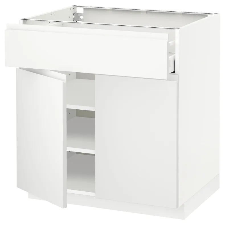 IKEA METOD МЕТОД / MAXIMERA МАКСИМЕРА, напольный шкаф с ящиком / 2дверцами, белый / Воксторп матовый белый, 80x60 см 694.546.73 фото №1