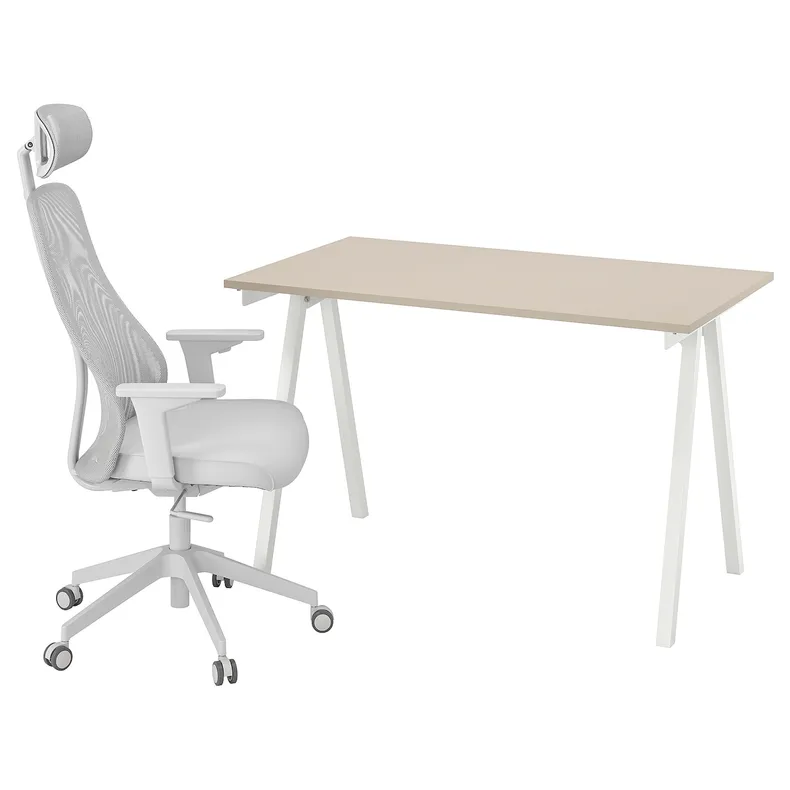 IKEA TROTTEN ТРОТТЕН / MATCHSPEL МАТЧСПЕЛЬ, стіл і стілець, бежевий/білий світло-сірий 695.376.97 фото №1