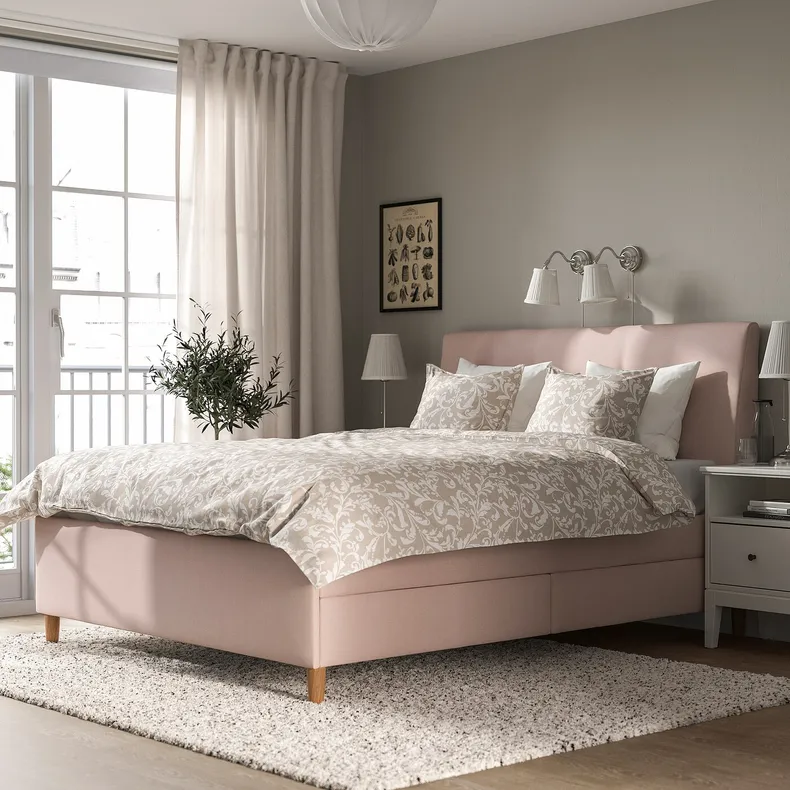IKEA IDANÄS ИДАНЭС, кровать с отделением для хранения, Окрашенный в бледно-розовый цвет, 160x200 см 604.471.73 фото №2