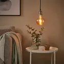 IKEA JÄLLBY / MOLNART, підвісний світильник з лампочкою, тканина нікель/латунь коричневий прозоре скло 795.826.46 фото thumb №2