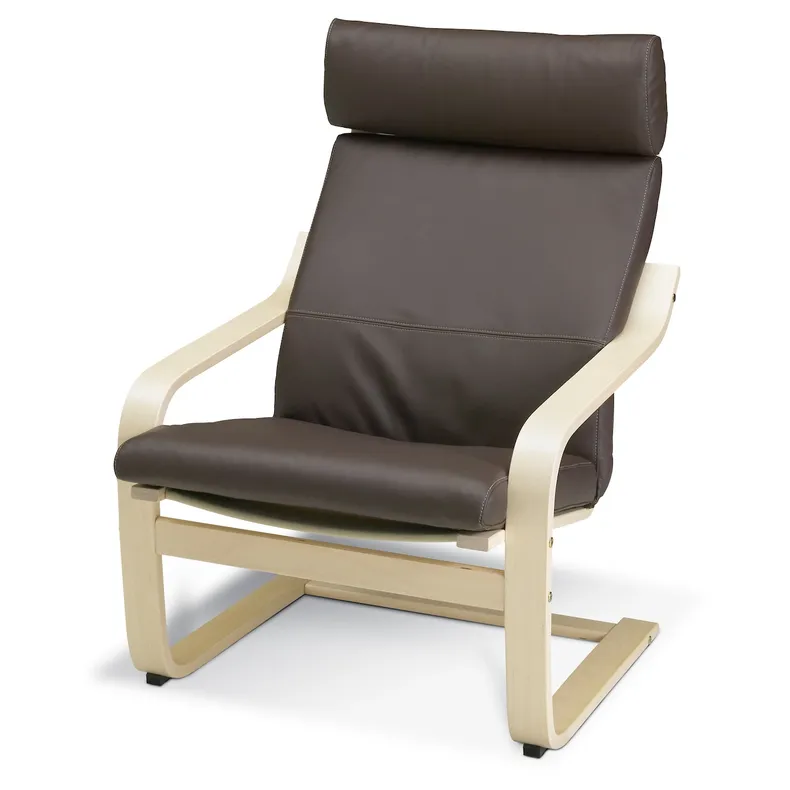 IKEA POÄNG ПОЕНГ, крісло, березовий шпон / ГЛОСЕ темно-коричневий 898.291.19 фото №1