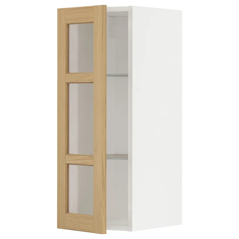 IKEA METOD МЕТОД, навісна шафа,полиці / скляні дверцята, білий / ФОРСБАККА дуб, 30x80 см 395.093.80 фото №1