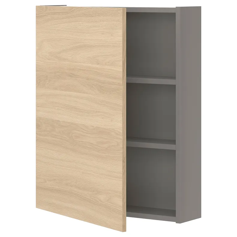 IKEA ENHET ЭНХЕТ, навесной шкаф с 2 полками / дверцей, серый / имит. дуб, 60x17x75 см 093.236.56 фото №1