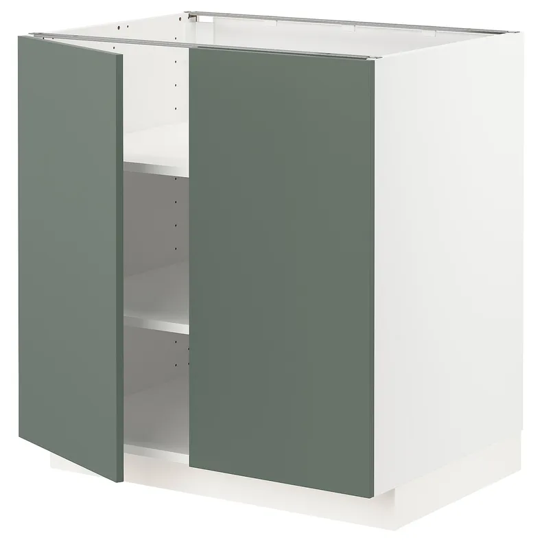 IKEA METOD МЕТОД, напольный шкаф с полками / 2дверцами, белый / бодарский серо-зеленый, 80x60 см 494.651.54 фото №1