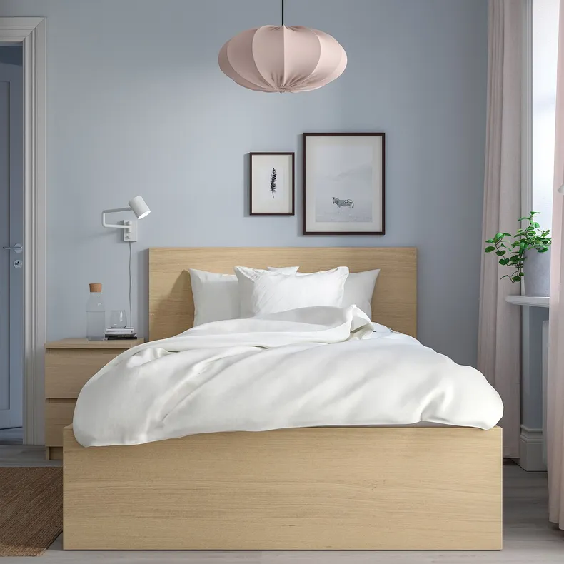 IKEA MALM МАЛЬМ, каркас ліжка з матрацом, Шпон дуба тонований білим / тверда деревина валевог, 120x200 см 995.440.45 фото №3